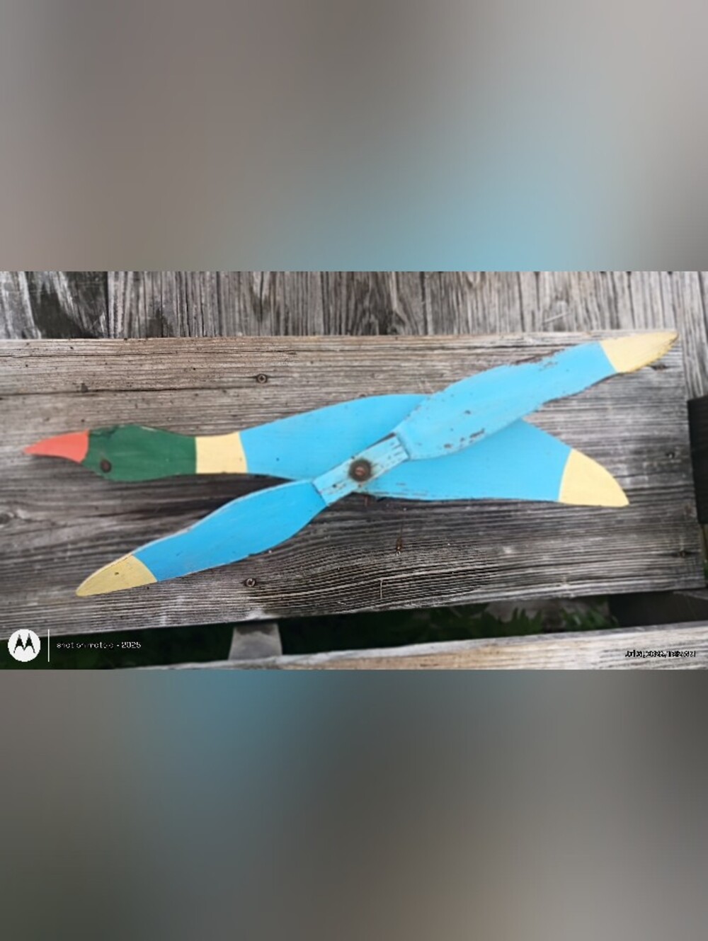 Vintage Hand-Painted Wooden Mallard Duck Whirligig